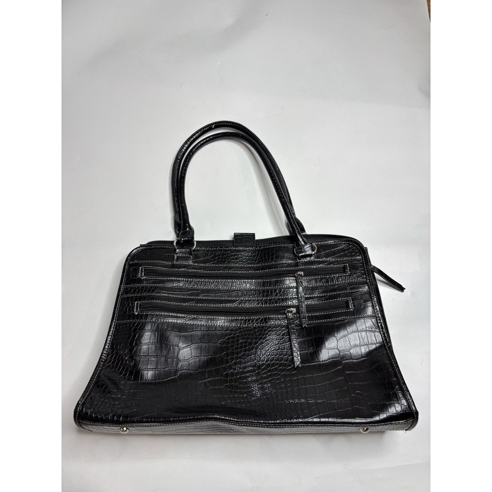 Y2K OFFICE SIREN TOTE BAG LAPTOP BAG PURSE BLACK FAUX LEATHER CROCODILE 2000s